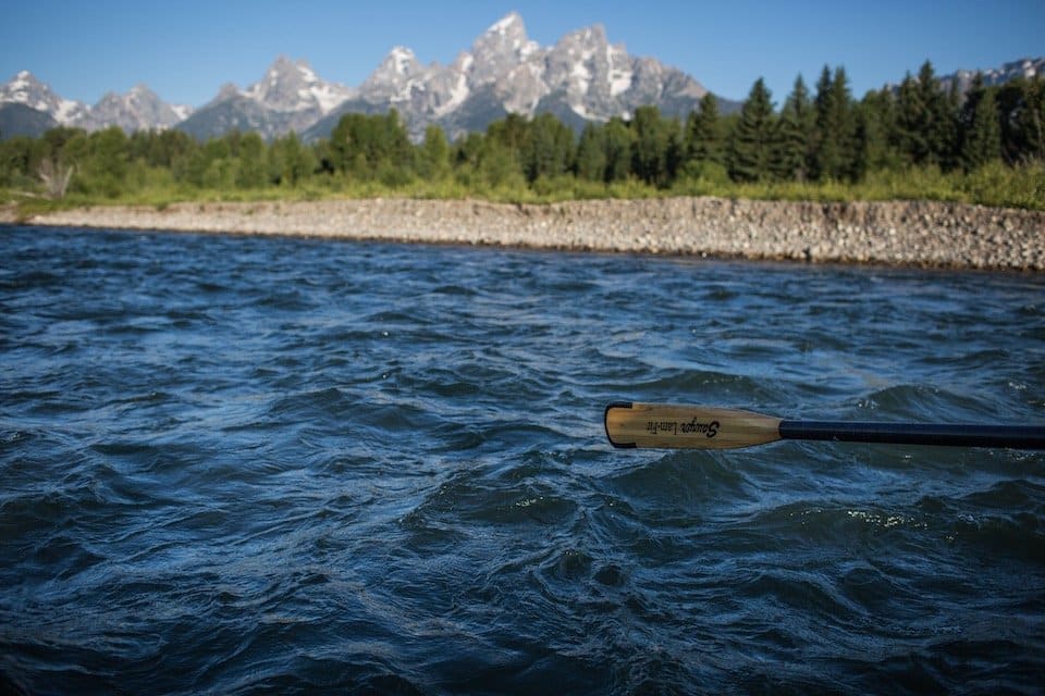 Grand Tetons from a Barker Ewing raft- Snake River float trips